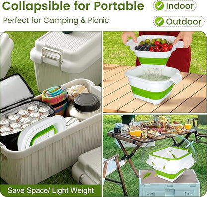 Collapsible Colander Set with Strainer Bowl, 2 in 1 Fruit Washing Basket with