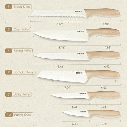 CAROTE 12PCS Knife set with Blade Guards, Granite Nonstick Ceramic Coating