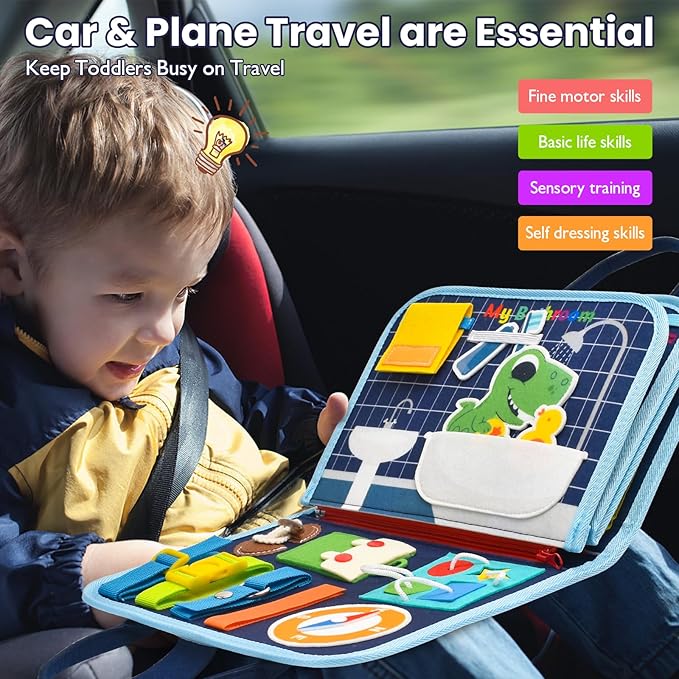 Busy Book for Toddlers 1-3, Montessori Toys Busy Board for 1 2 3 4 Year Old Boy Girl Birthday Gift Educational Learning Quiet Activity Book Airplane Car Travel Toys for Tollders Kids 1-3