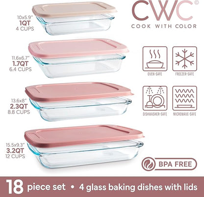COOK WITH COLOR 8 PC. Glass Baking Dish Set with Lids