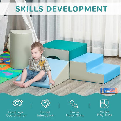 Qaba Climbing Toys for Toddlers and Children, Easy-to-Clean 4 Piece Soft & Safe Kids Foam Play Set for Crawling or Sliding, Multicolor
