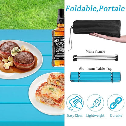 Grope Small Folding Camping Table with Aluminum Table Top, Beach Table for Sand with Carrying Bag,Prefect for Outdoor, Picnic, BBQ, Cooking, Festival (Deep Blue-M)