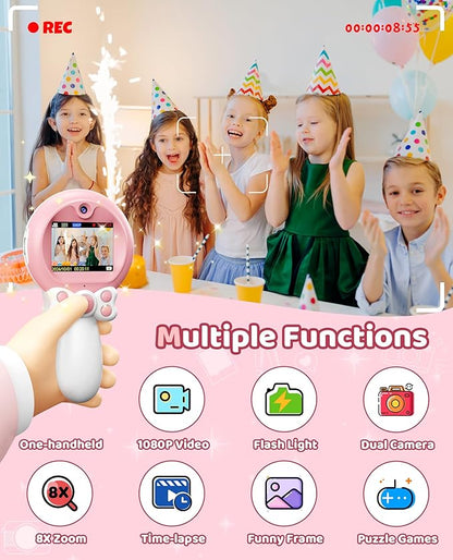 TEKFUN Kids Camera Toy for Girls - Birthday Gifts with Magic Wand Design - Digital Video Camera for Kids with 32GB SD Card - Easter Basket Essentials for Little Girl 2 3 4 5 6 Year Olds (Pink)