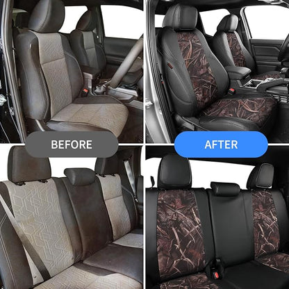 EKR Tacoma Leather Car Seat Covers Custom Fit for Toyota Tacoma 2012 2013 2014 2015 (Regular Seats) - Truck Seat Covers Full Set,Faux Leather(Black/Reed Camo)