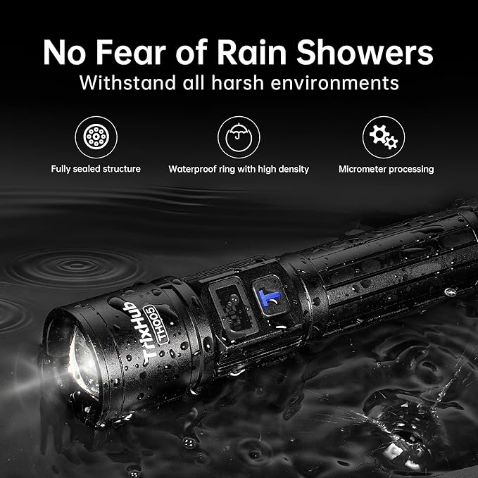 Rechargeable Flashlights 2 Pack, Super Bright High Lumens Flash Light, 5 Modes Zoomable Linternas with LCD Digital Display, Powerful Handheld LED Flashlights for Emergencies Camping