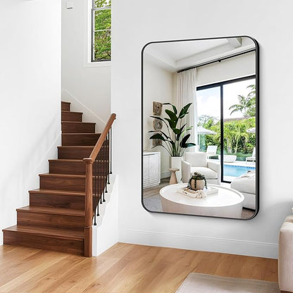 Large Bathroom Mirror, 60 x 40 inch Black Rectangle Mirror, Metal Framed
