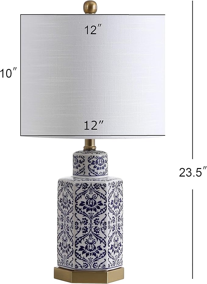 JONATHAN Y JYL3050A Diana 23.5" Ginger Jar Ceramic/Metal LED Table Lamp Classic Traditional Bedside Desk Nightstand Lamp for Bedroom Living Room Office College Bookcase LED Bulb Included, Blue/White