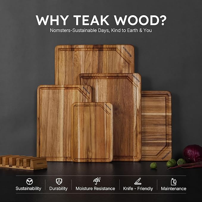 5 Pack Teak Wood Cutting Board Set