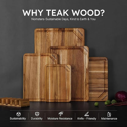 5 Pack Teak Wood Cutting Board Set