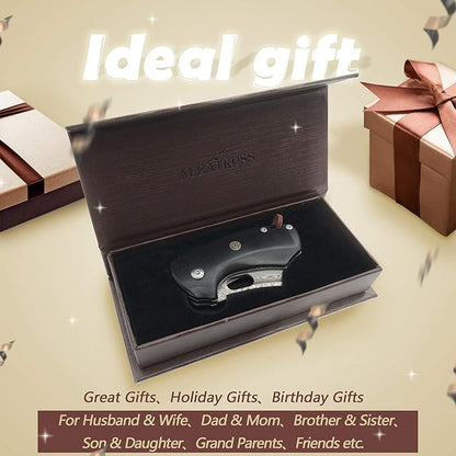 ALBATROSS Premium Folding Pocket Knife - EDC Mini VG10 Damascus Steel with 2" Blade - Ebony Wood Handle - Compact Outdoor Camping Knife with Gift Box - HGDK024
