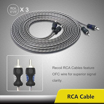 Recoil RCK0D True 1/0 Gauge Car Audio Dual Amplifiers CCA Wiring Installation Kits with OFC RCA Cable