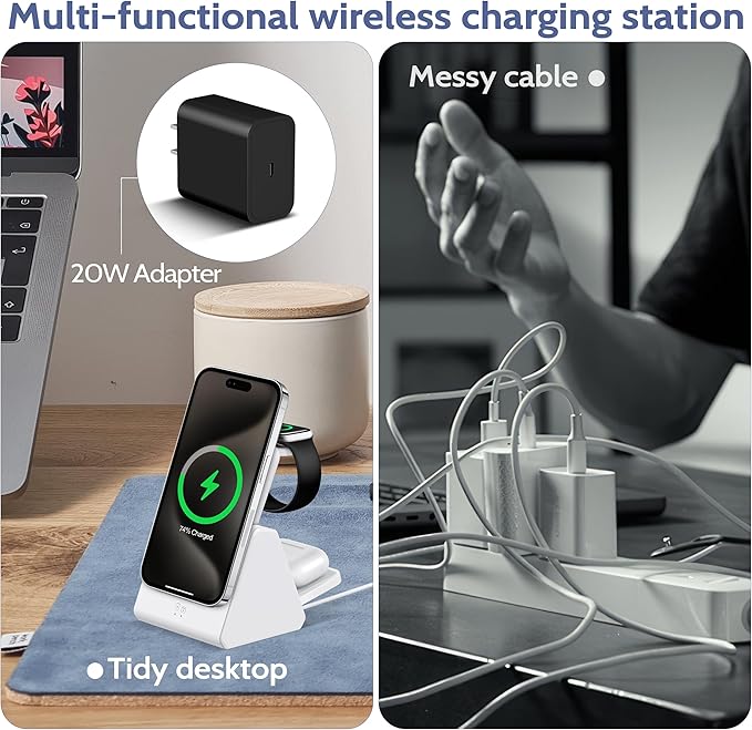 Smtcsl 3-in-1 Wireless Charging Station: Portable 5000mAh Power Bank Charger