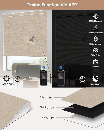 Kincmo Motorized Blinds with Remote, 100% Blackout Motorized Roller Shades Work