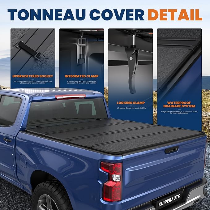 KUIPERAUTO Quad Hard Truck Bed Tonneau Cover Compatible for Chevrolet Silverado GMC Sierra 2007-2013 1500 Aluminum Bed (No Fit 2007 Classic) Fleetside - 5.8FT Short Bed (69.6 inch)