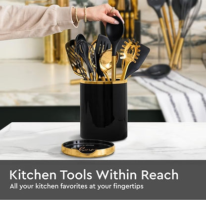 STYLED SETTINGS Black and Gold Utensil Holder