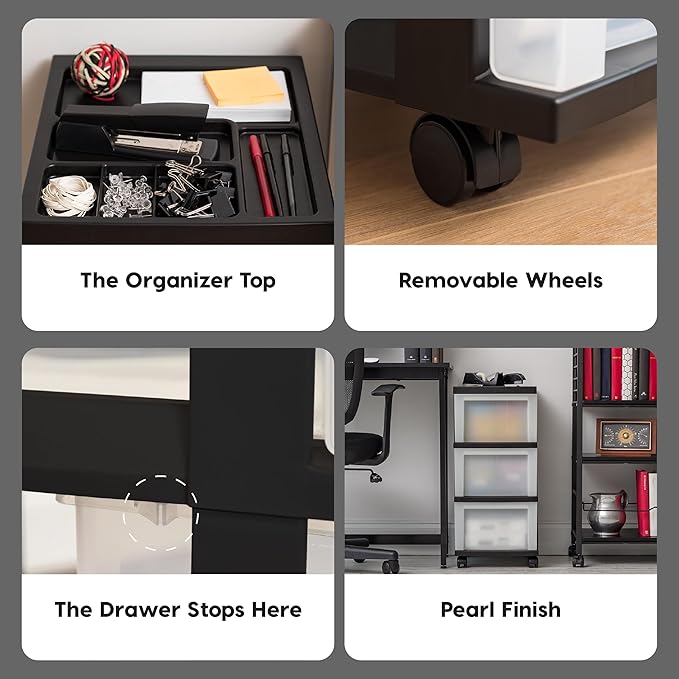 IRIS USA Plastic Drawer Storage Organizer Rolling Cart,