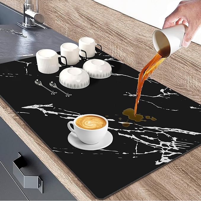 Absorbent Coffee Mat, Hide Stain Rubber Backed Absorbent Dish Drying Mat