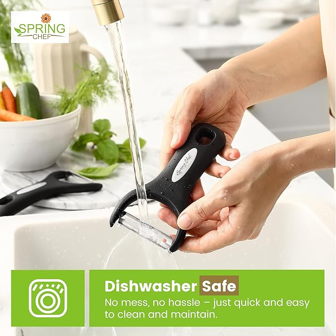 Spring Chef Stainless Steel Swivel, Y & Julienne Vegetable Peelers for Kitchen, Potato Peelers with Soft Grip Handles, Kitchen Utensils Set of 3 for Fruits, Veggies, Apple, Carrot, Cucumber - Black
