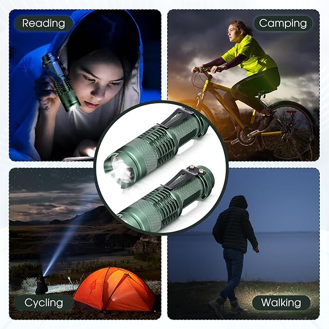 Fumete 20 Pieces LED Flashlight Mini 3 Mode Tactical Torch Small Water Resistant Pocket Flash Light Adjustable Focus Light Pen for Men, Father, Indoor Outdoor Hiking(Dark Green)