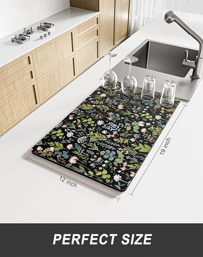 Rnivvi Dish Drying Mat for Kitchen Counter, 12 x 19" Cute Flower Theme Super