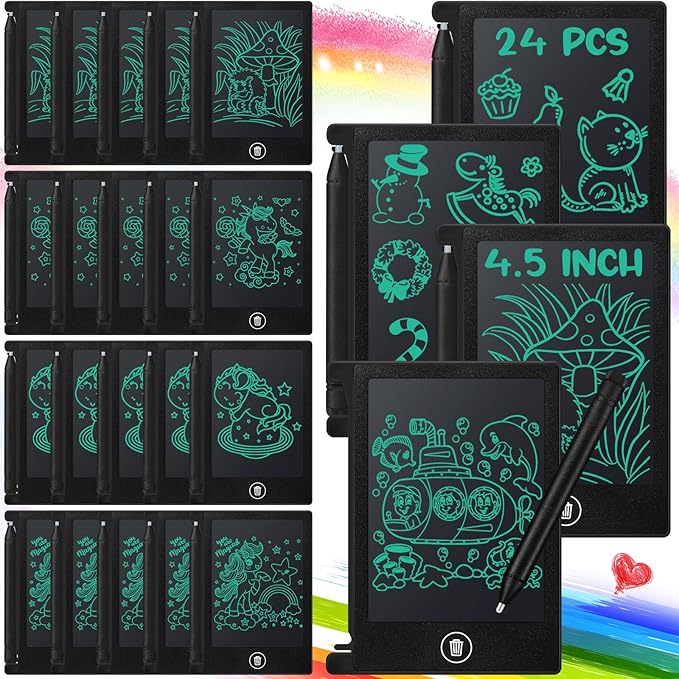 24 Pieces LCD Writing Tablet Bulk Kids Mini Drawing Pad 4.5 Inch Electronic Doodle Board Kids Party Favor Classroom Gift(Black Frame)