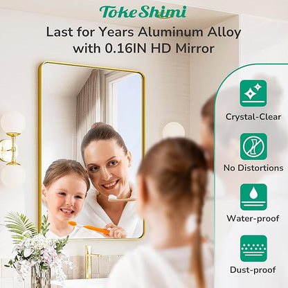 TokeShimi 42x36 Brushed Gold Bathroom Mirror