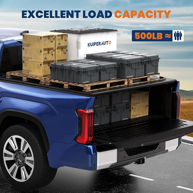 5.5FT Quad Fold Hard Truck Bed Tonneau Cove Compatible with 2014-21 Tundra | Toyota Tundra Fleetside Fiberglass Truck Bed Tonneau Cover Combination of Fiberglass and PP Honeycomb Design (66in)