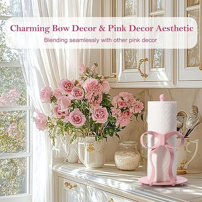 Pink Bow Paper Towel Holder Coutertop