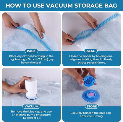 Vacuum Bags for Travel with Portable Electric Pump, 8 Pack Vacuum Seal Bags for Luggage and Suitcase Compression, Space Saver Vacuum Storage Bags for Clothes and Clothing Travel