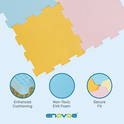 Enovoe Interlocking Foam Tiles – Baby Play Puzzle Pads for Toddlers – Soft 12"x12" Play Surface – Puzzle Piece Design – Safe and Cushioned Mat Set for Kids’ Activities and Floor Protection