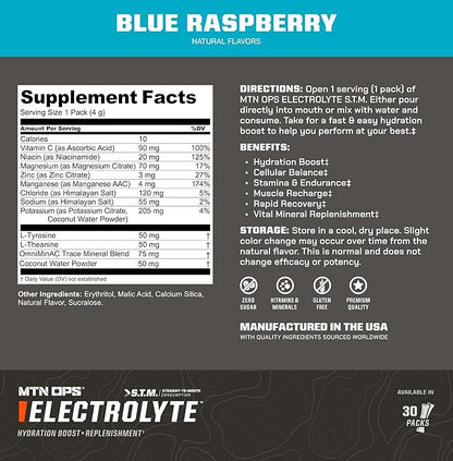MTN OPS Electrolytes Powder Packets, Sugar Free Hydration Packets, Gluten-Free Hydration Powder, Electrolyte Packets STM ?œStraight to Mouth??- Variety Pack of 3 Flavors, 30 Packs