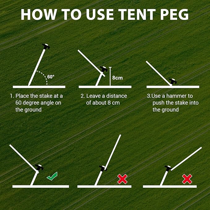 Eurmax USA Galvanized Non-Rust Camping Family Tent Pop Up Tent Stakes Canopy Anchors Heavy Duty 10pc-Pack, with 4x10ft Ropes & 1 Stopper(Black)