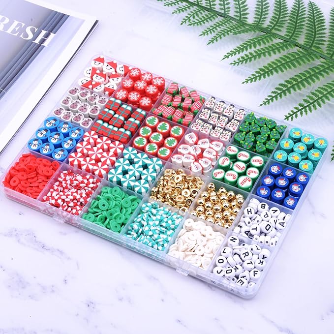 1480pcs Christmas Polymer Clay Beads Charms Friendship Bracelet Necklace Earring Jewelry Making kit, Accessories for Arts Crafts DIY Gifts for Women Girls