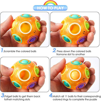Vdealen Magic Rainbow Puzzle Ball, Fidget Ball Puzzle Brain Teaser Fidget Toy for Boys & Girls- Birthday Party Easter Valentines Christmas Stocking Stuffers for Kids Teen & Adults(Orange)
