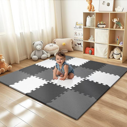 16 Pcs Baby Play Mat for Floor, EVA Foam Baby Play Mat with 0.6 Inch Thick Interlocking Carpet Tiles, Foam Floor Tiles for Babies 6-12 Months, Toddlers and Kids