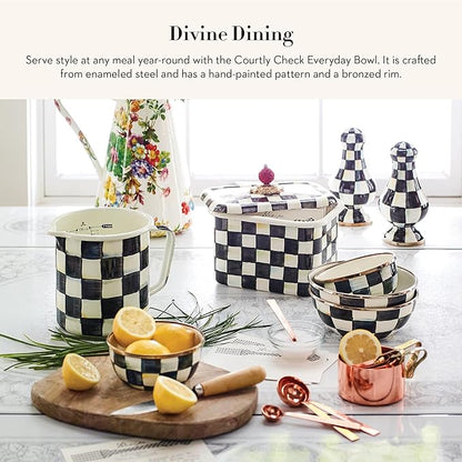 MACKENZIE-CHILDS Enamel Everyday Bowl, Serving Bowl for Entertaining, Extra-Small, Black-and-White Courtly Check, Set of 4
