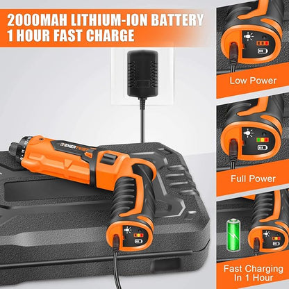 ENERTWIST 8V Cordless Electric Screwdriver, 21+1 Cluth, Dual Position Handle