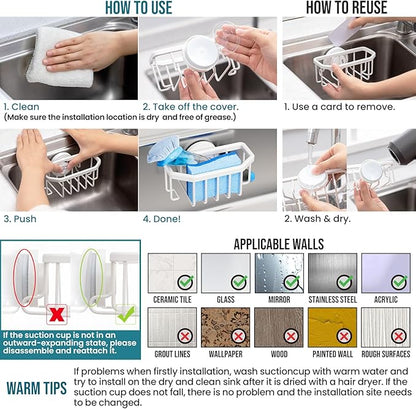 TAILI Sink Caddy with Strong Suction Cup, Sponge Holder