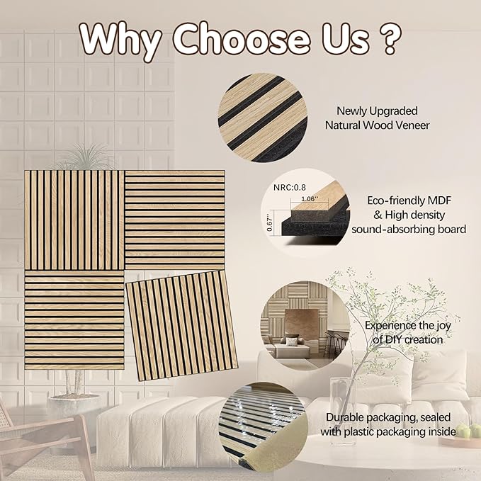 ARMURO Acoustic Wood Panels for Wall 4-Pack