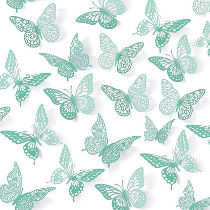 SAOROPEB 3D Butterfly Wall Decor 48 Pcs 4 Styles 3 Sizes, Butterfly Birthday Decorations&Butterfly Party Decorations&Butterfly Cake Decorations-Removable (Pale Turquoise)