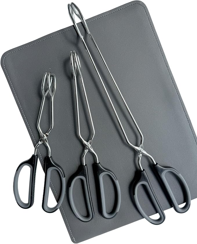 Stainless Steel Scissor Tongs Cooking Tongs Set, Set of 3 (Black Handle, 10" 12" 16")