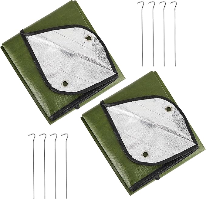 Kingdder 2 Pcs Heavy Duty Emergency Blanket for Survival 60 x 82 Inches Thermal Tarp Insulated Tent Camping Tarp Infrared Blocked Blankets for Rescue Camping Hiking(Green)