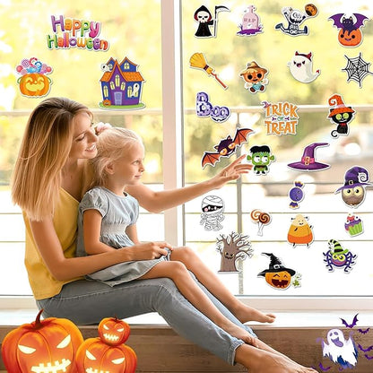 MARFOREVER 25 PCS Halloween Window Gel Clings, Halloween Pumpkins Ghosts Bats Window Thick Gel Clings Decals Stickers for Happy Halloweens Classroom Nursery Home Party Supplies Decorations