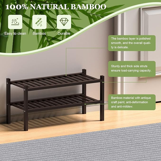 ROMGUAR CRAFT 2 Tier Bamboo Shoe Rack