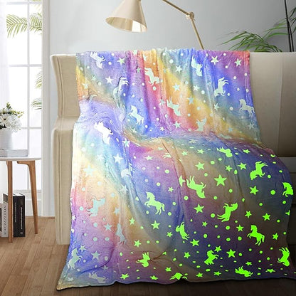 Unicorn Glow in The Dark Blankets for Kids, Soft Fleece Blankets for Girls/Toddler, Unicorns Gifts for Girls Age 3-12 30"x 40"