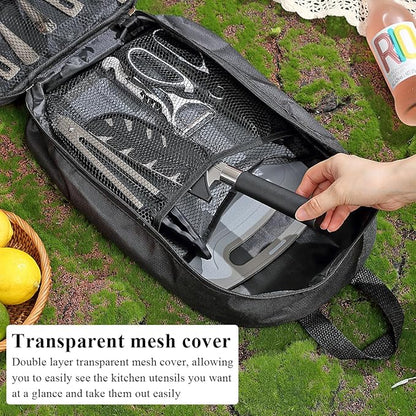 Camping Essentials, Evanda Camping Cooking Utensils, Travel Essentials, Portable Camping Kitchen Utensil Set for Travel, Picnics, RVs, Camping, BBQs, Parties
