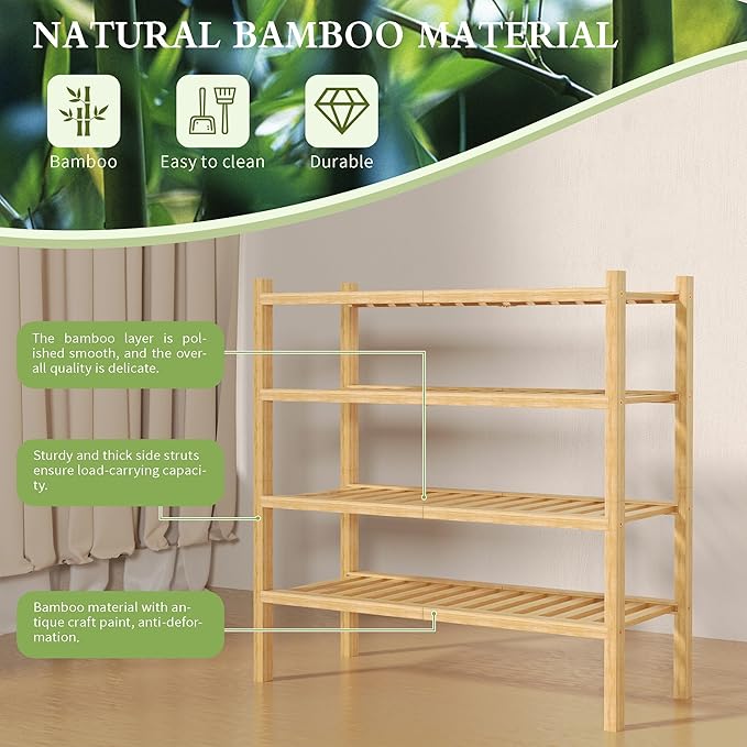 ROMGUAR CRAFT 4 Tier Bamboo Shoe Rack