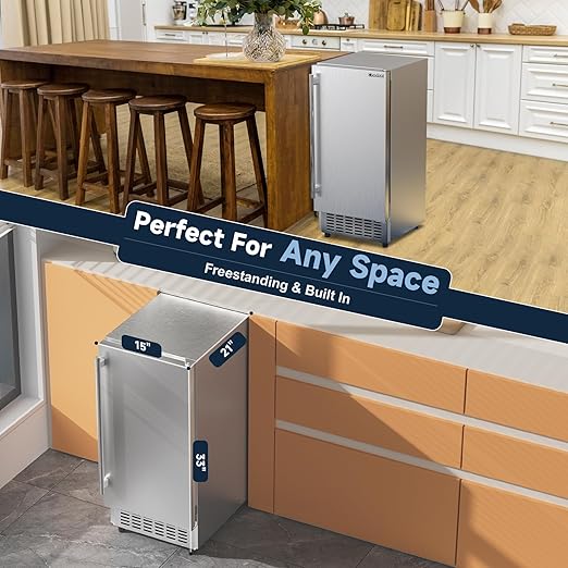 Coolski 15" W Commercial Under Counter Ice Maker Machine, Stainless Steel