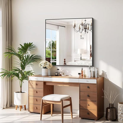 Black Bathroom Mirror for Wall, 39x39 Inch Rectangle Mirror