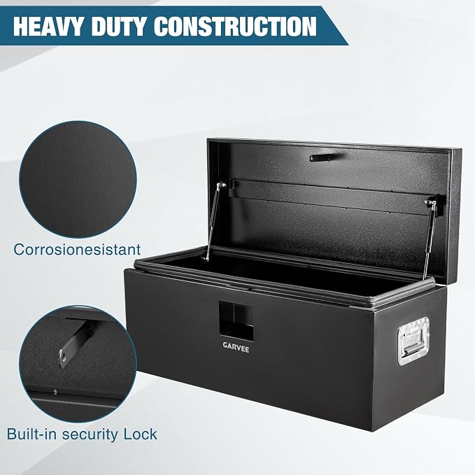 Garvee 30 in Black Steel Truck Bed Tool Box, Trailer Tongue Box, Truck Storage Organizer Tool Chest For Truck Bed, RV, Trailer